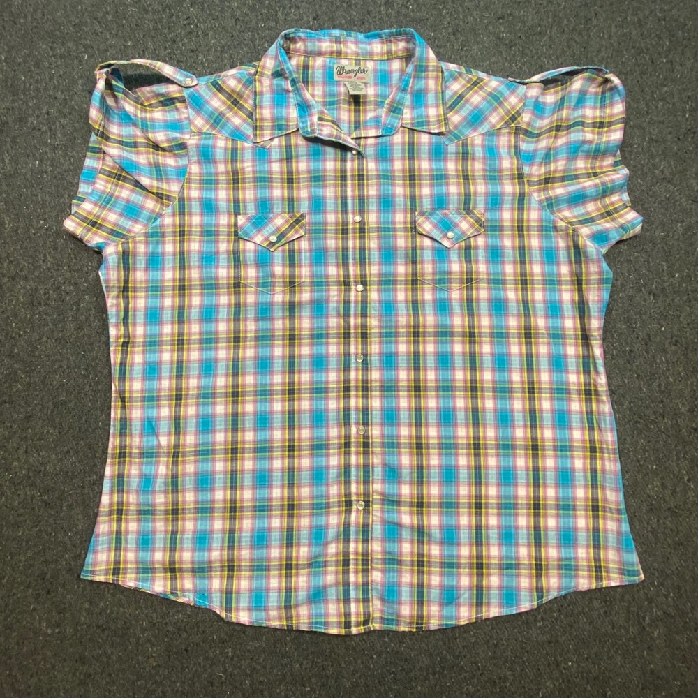 Wrangler Western Snap Shirt 3XL Womens‎ Multicolor Plaid Epaulette Pearl Snap